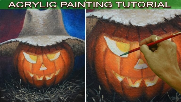 Acrylic Painting Tutorial Halloween Pumpkin Jack-O'-Lantern with Straw Hat by JM Lisondra