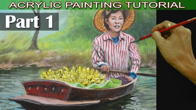 Acrylic Painting Tutorial | Part 1 | Old Lady Fruit Vendor on Boat Easy and Basic for Beginners