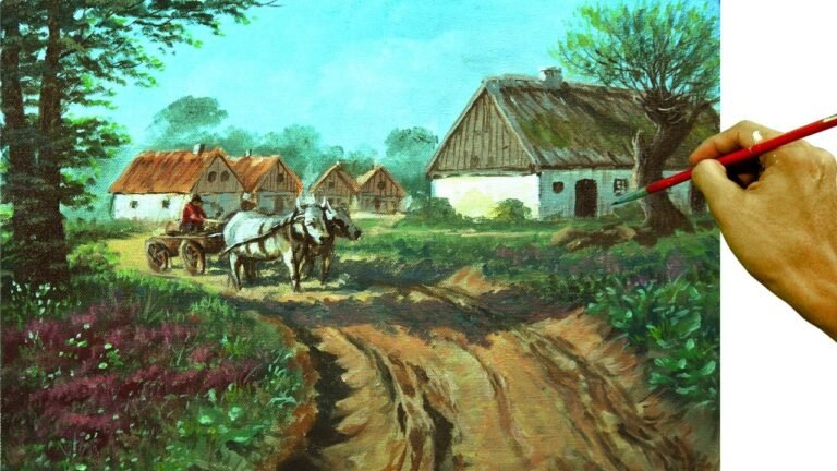 HOW TO PAINT Realistic Village with Farmer and Cattle in Acrylics