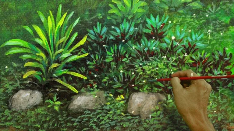 How to Paint Detailed Grasses and Bushes in Acrylics - It is Easy for You