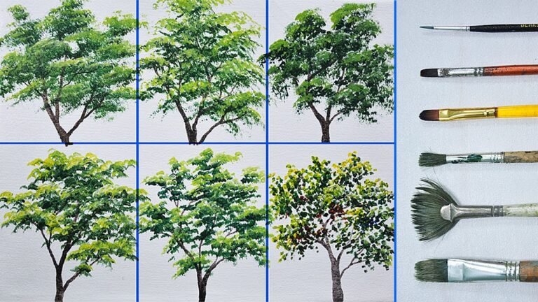 How to Paint Different Trees Using Different Brushes in Basic Acrylic Painting Tutorial