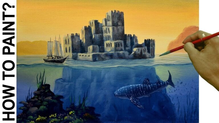 How to Paint Surreal Floating Castle and Whale Shark in Acrylics