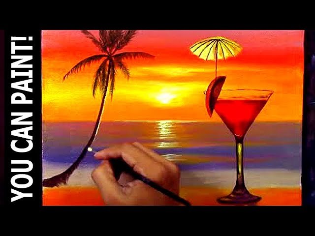 How to Paint Tropical Sunset Beach with Red Wine in Acrylics