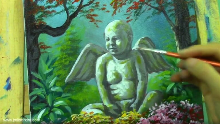 How to Paint an Angel Statue on the Garden in Acrylic for Beginners