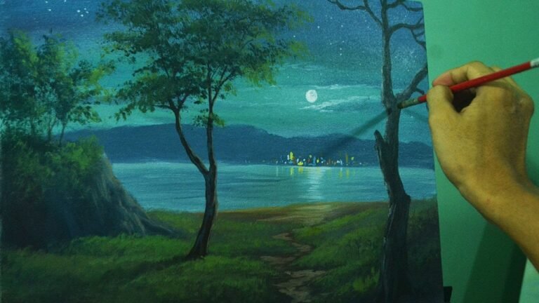 Landscape Painting Tutorial on How to Paint Moonlight Over the Sea using Acrylic