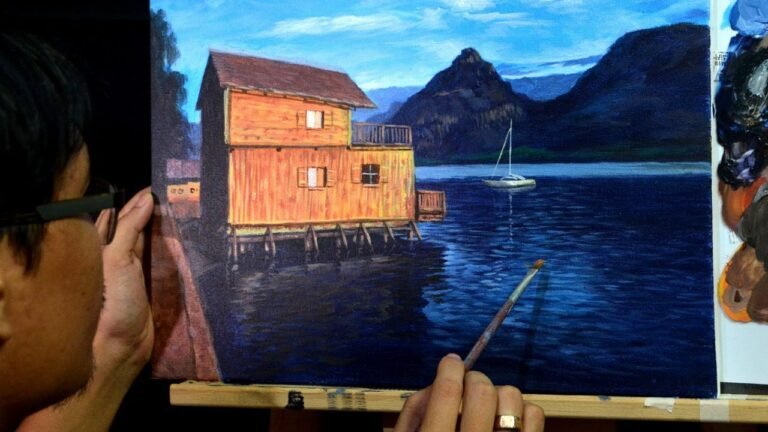 STEP by STEP Floating House on the Lake | Landscape Painting Tutorial in Acrylics