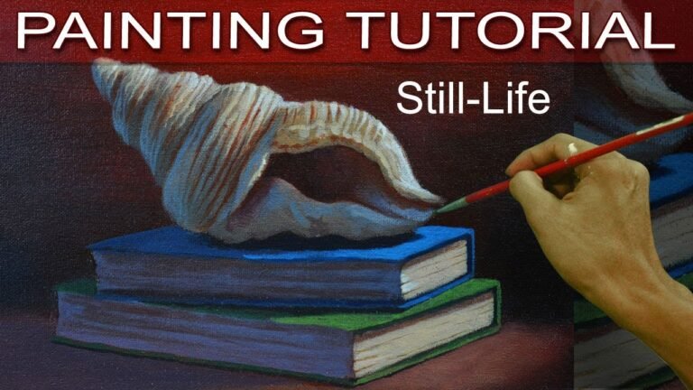 Still Life Painting Tutorial with Seashell and Books in Step by Step Acrylic Lesson by JM Lisondra