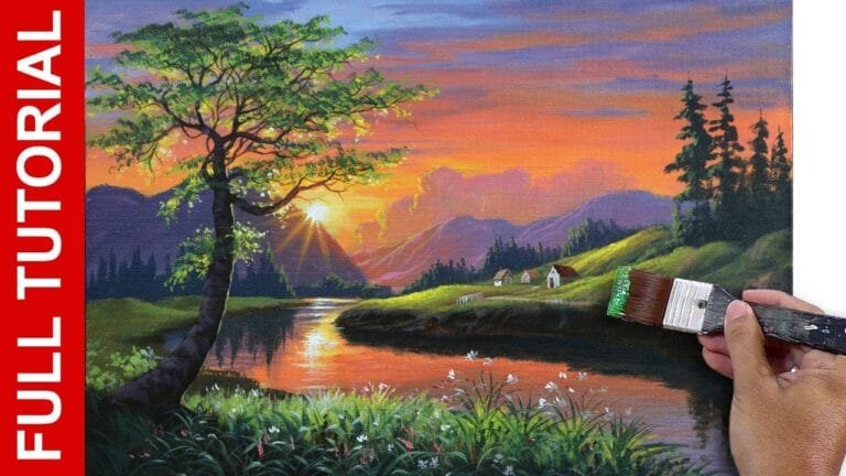 TUTORIAL : Painting Sunsets in Acrylics | Landscape with a River | JMLisondra