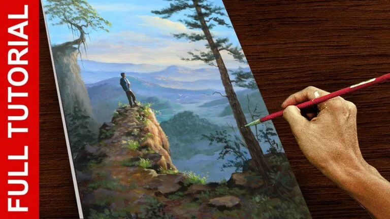 Tutorial : Acrylic Landscape Painting / Man on Mountain Ledge / JMLisondra