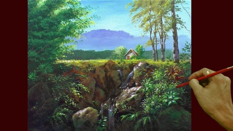 Acrylic Landscape Painting in Time-lapse / House Near the River Bank / JMLisondra