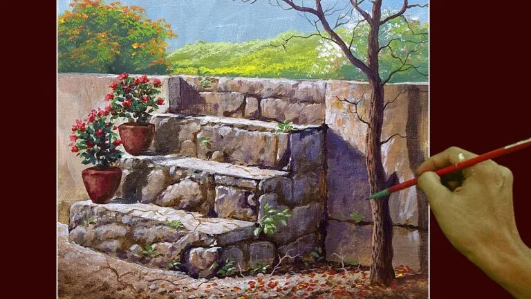 Acrylic Landscape Painting in Time-lapse / Concrete Stairway / JMLisondra
