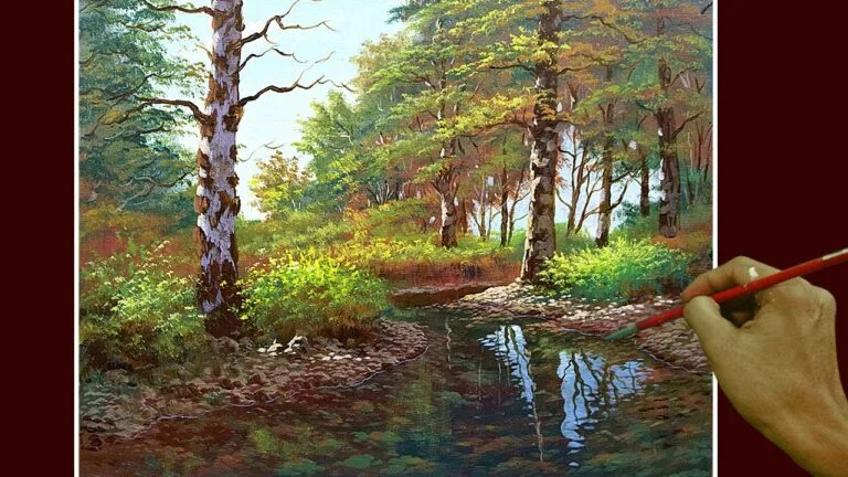 Acrylic Landscape Painting in Time-lapse / Crystal Clear Stream in the Forest / JMLisondra