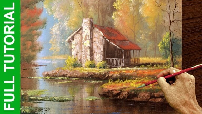 Step by Step Tutorial | Oil Painting | How to Paint Cabin Near the River