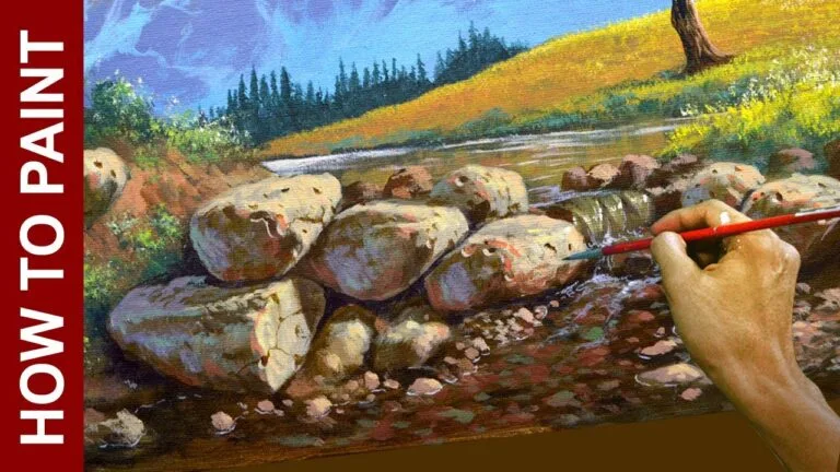 How to Paint Realistic Rocks in a Shallow Stream in 38 minutes – Acrylic Painting Tutorial | JMLisondra
