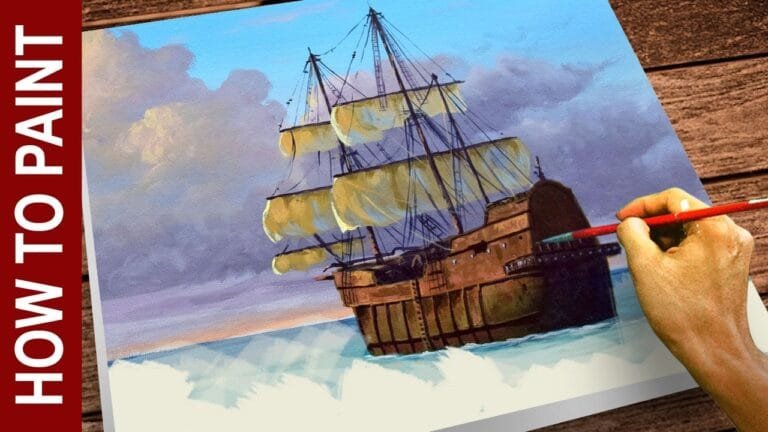 How to Paint a Realistic Galleon Ship in Acrylics – Step-by-Step Tutorial (50 Minutes) | JMLisondra