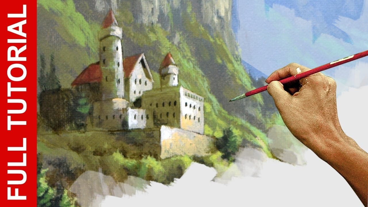 STEP-BY-STEP Acrylic Tutorial: How to Paint a Castle in the Mountains ...