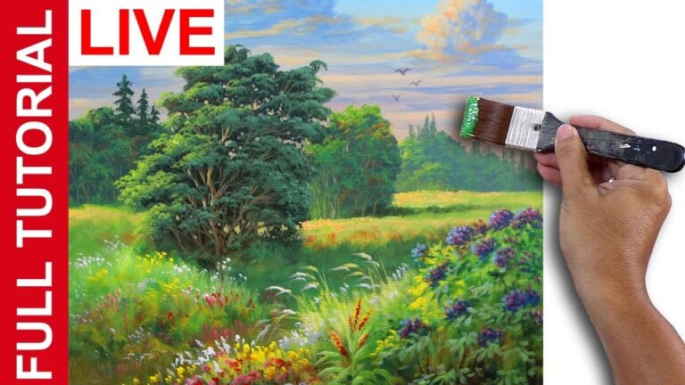 LIVE | Acrylic Landscape Painting Tutorial / Flowers in the Valley / JMLisondra