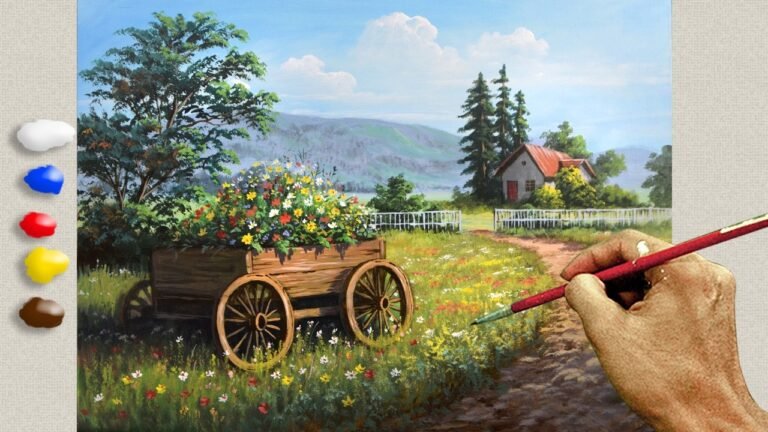 Acrylic Painting Landscape / Old Wagon with Flowers / Time-lapse / JMLisondra