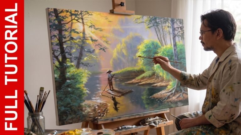 Full Tutorial: Morning by the River | Acrylic Landscape Painting | JMLisondra (3.5 Hours)