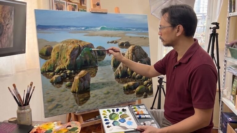 Painting Realistic Shallow Beach in Acrylics / Time-lapse / JMLisondra
