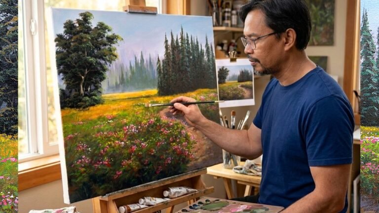 Acrylic Landscape Painting Demo / Flower Field / JMLisondra