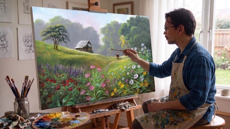 Painting Realistic Flower Garden Landscape in the Mountain / Time-lapse / JMLisondra