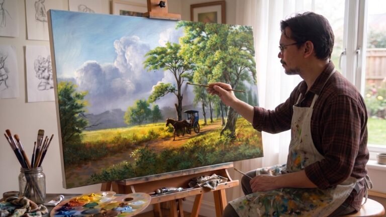 Painting Realistic Landscape in Acrylics / Horse with Carriage / Time-lapse / JMLisondra