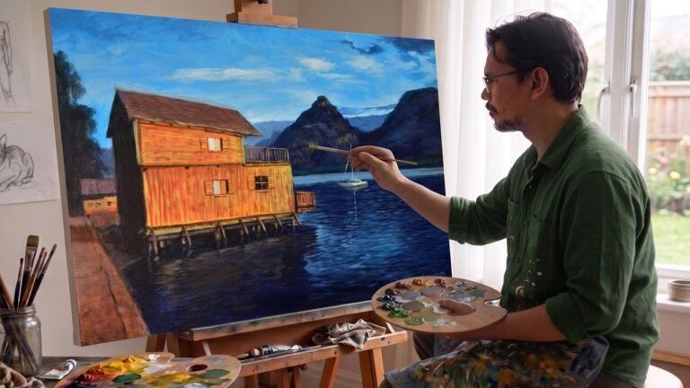 Painting Realistic Landscape with Floating House in Acrylics / Time-lapse / JMLisondra