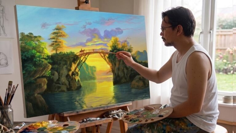 Painting Realistic Landscape with Wooden Bridge in Acrylics / Time-lapse / JMLisondra