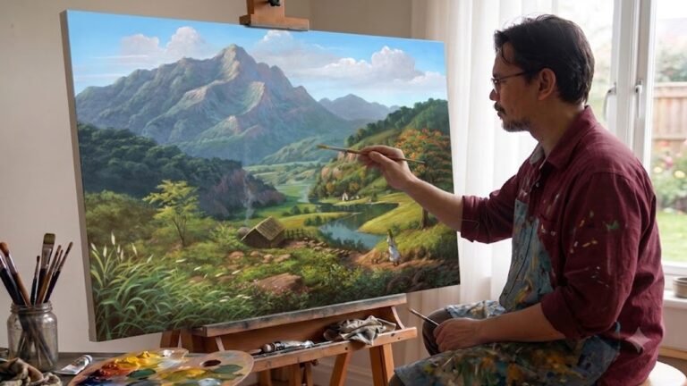 Painting Realistic Overlooking Landscape with Village in Acrylics / Time-lapse / JMLisondra
