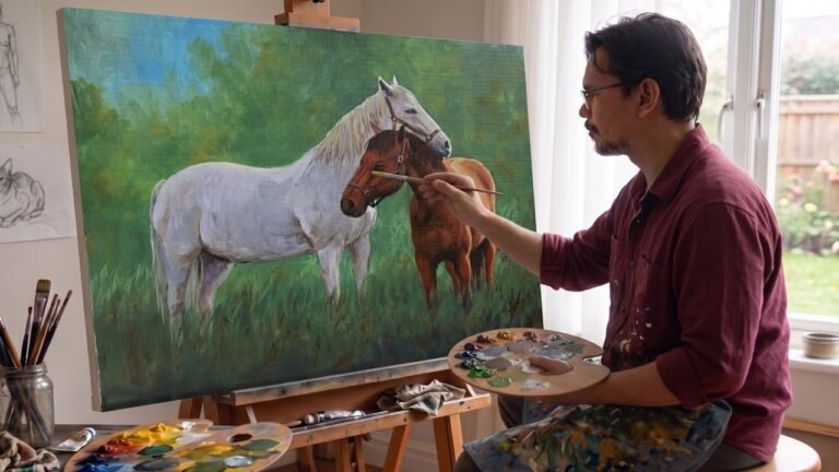 Painting Realistic White and Red Horses in Acrylics /Time-lapse / JMLisondra