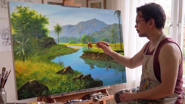 Painting a Stunning Philippine Landscape in Acrylics 🇵🇭 (Time-Lapse) | JMLisondra