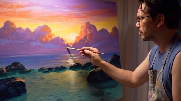 Acrylic Painting Sunset on Shallow Beach / Time-lapse / JMLisondra
