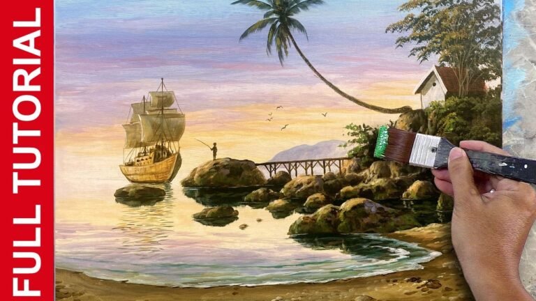 Full Acrylic Painting Tutorial: Rocky Beach & Sailing Ship 🌊 (Step-by-Step) | JMLisondra