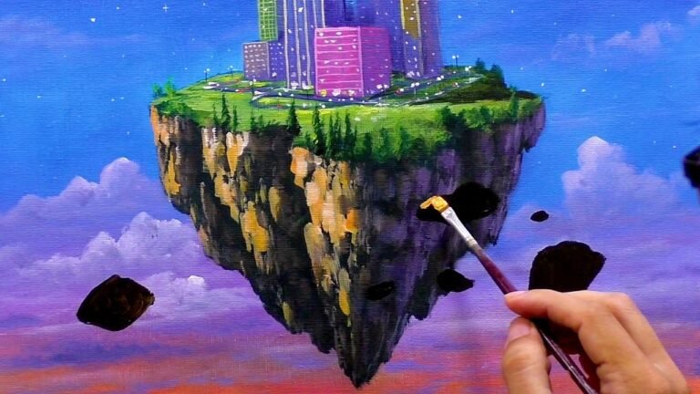 How to Paint Floating City in Acrylics / Time-lapse / JMLisondra