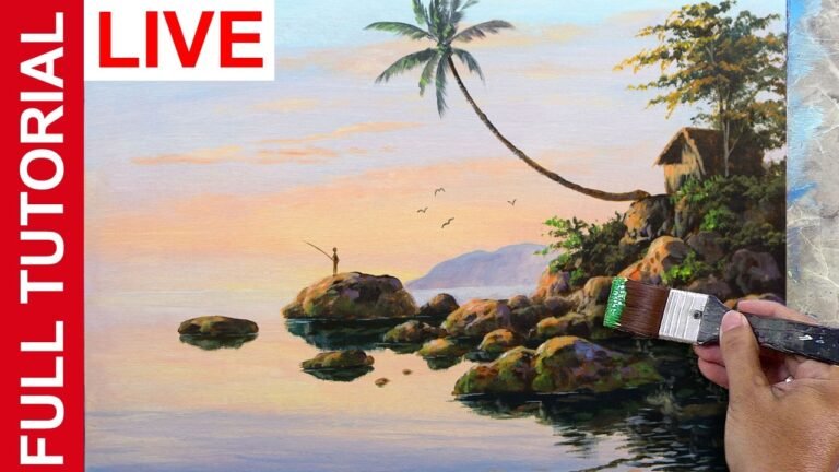 Live | Acrylic Tutorial on Retouching an Old Painting | Tropical Rocky Beach | JMLisondra