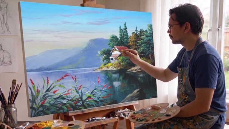 Painting Realistic Lake House in Acrylics / Time-lapse / JMLisondra