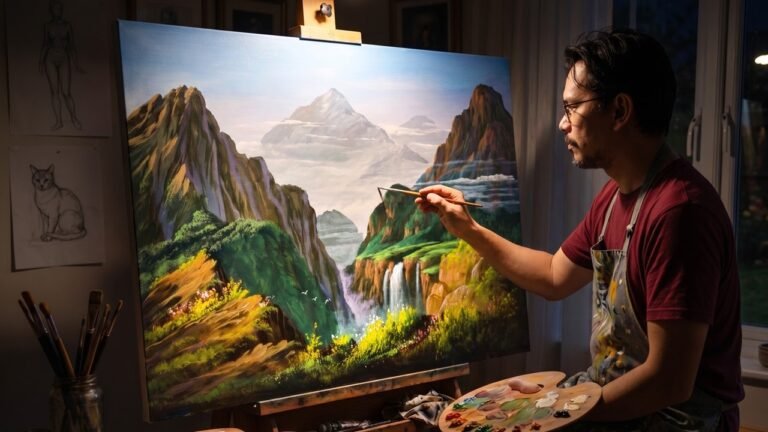 Painting Realistic Mountain Landscape in Acrylics / Time-lapse / JMLisondra