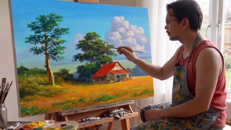 Painting a Peaceful House in the Meadow 🏡🌿 (Realistic Acrylic Time-Lapse) | JMLisondra