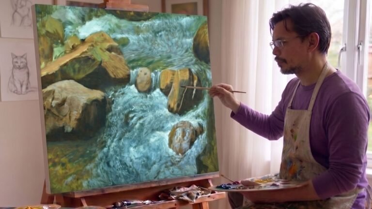 Painting a Realistic Rushing River & Detailed Rocks 💦 (Acrylic Time-Lapse) | JMLisondra