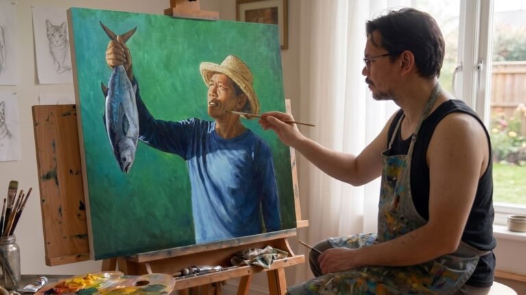 How to Paint Fisherman with His Catch in Acrylics / Time-lapse / JMLisondra
