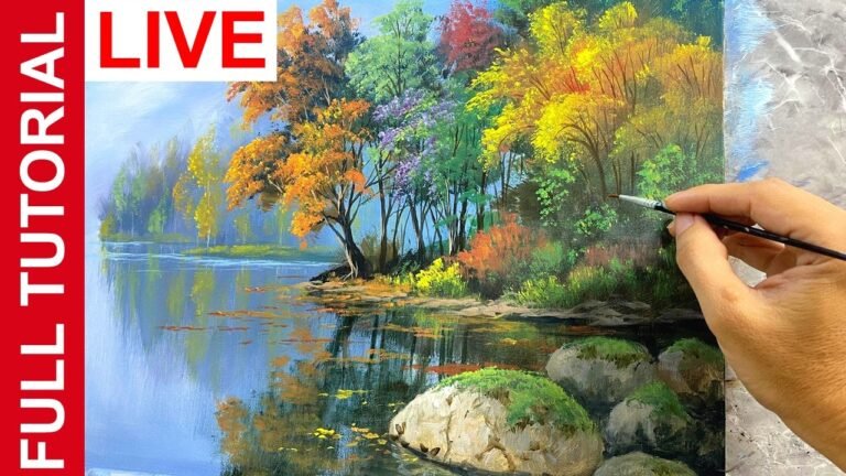 Paint With Me LIVE! Beautiful Lake in Acrylics 🏞️ (Full Tutorial) | JMLisondra