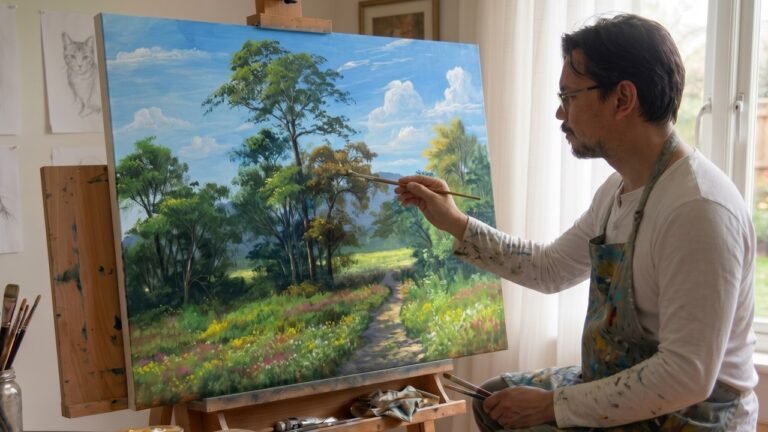 Painting Landscape with Forest Trees in Acrylics / Time-lapse / JMLisondra