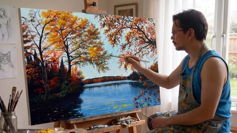 Painting Realistic Autumn in Acrylics / Time-lapse / JMLisondra