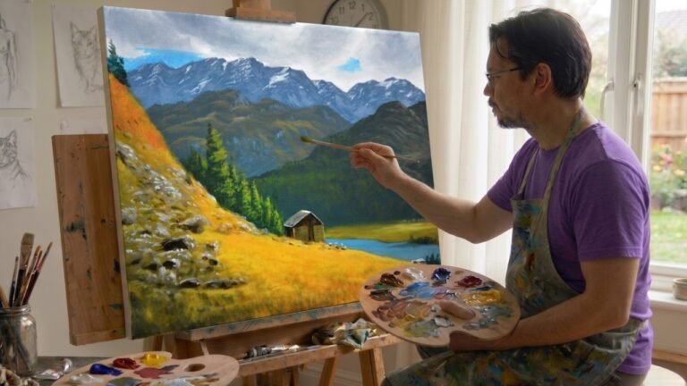 Painting Realistic Landscape with Mountain Hut in Acrylics / Time-lapse / JMLisondra